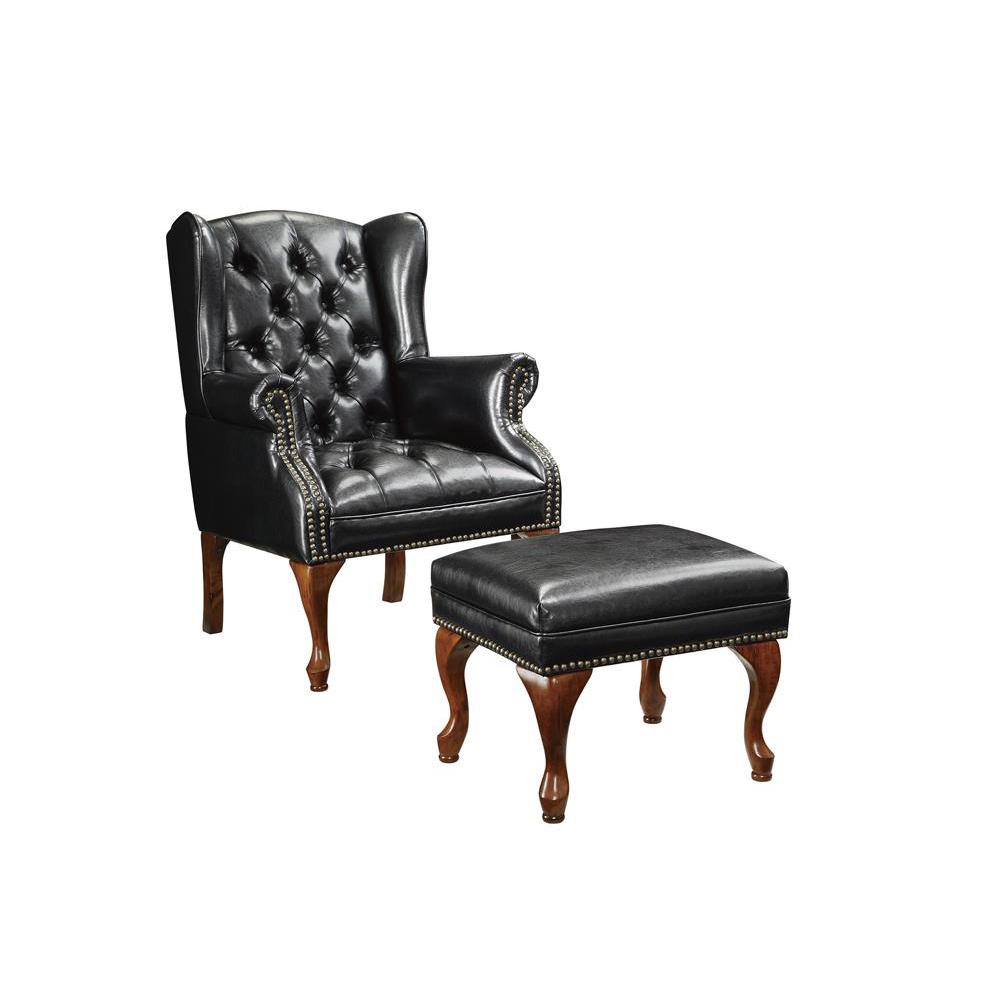 Roberts Button Tufted Back Accent Chair with Ottoman Black and Espresso. Picture 2