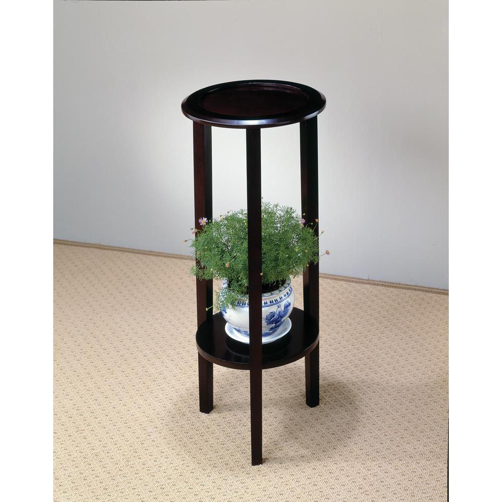 Kirk Round Accent Table with Bottom Shelf Espresso. Picture 1