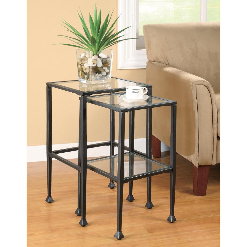 Leilani 2-piece Glass Top Nesting Tables Black. Picture 1