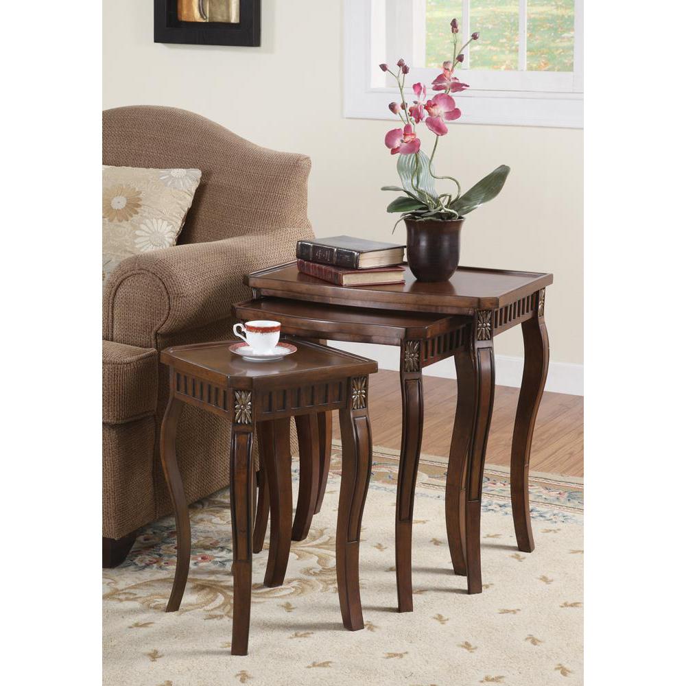 Daphne 3-piece Curved Leg Nesting Tables Warm Brown. Picture 1