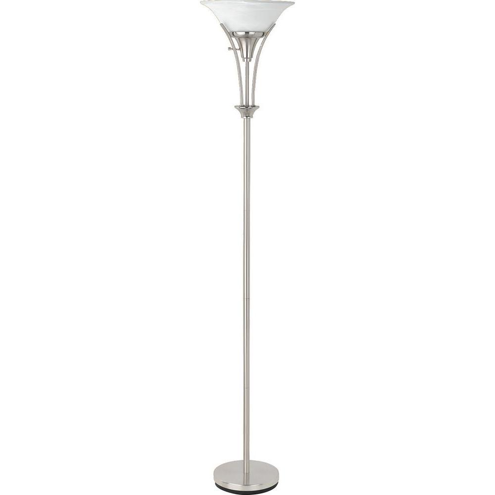 Archie Floor Lamp with Frosted Ribbed Shade Brushed Steel. Picture 1