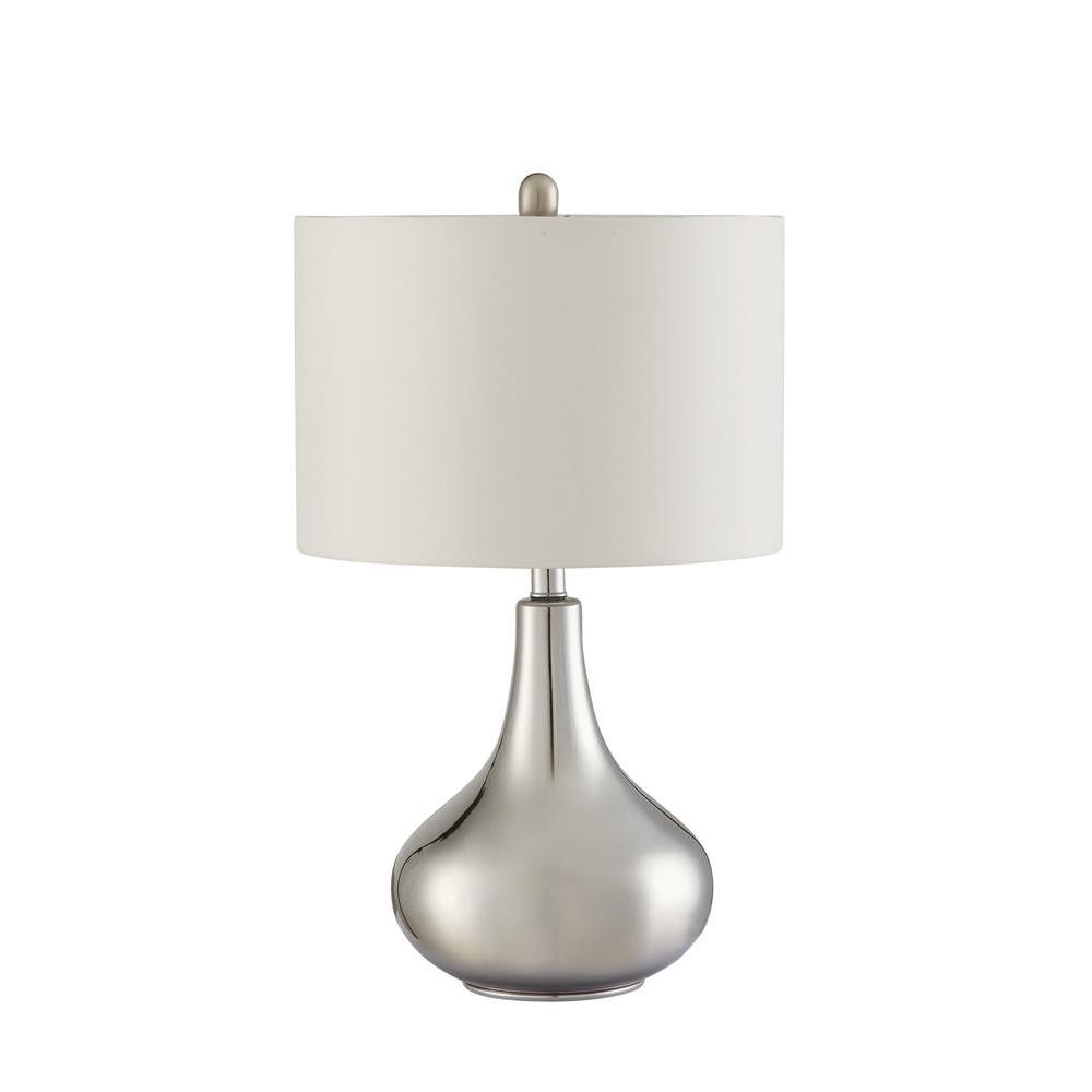 Junko Drum Shade Table Lamp Chrome and White. Picture 1