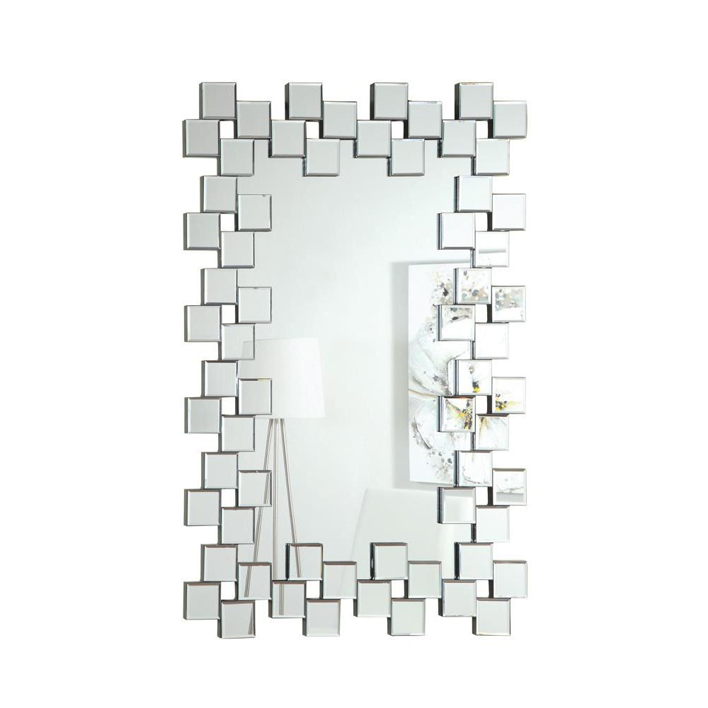 Pamela Frameless Wall Mirror with Staggered Tiles Silver. Picture 1