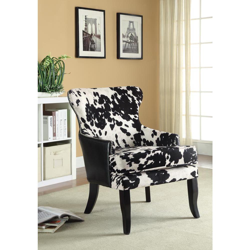 Trea Cowhide Print Accent Chair Black and White. Picture 1