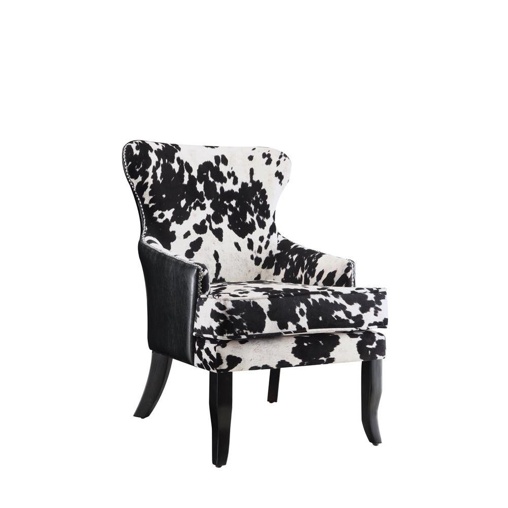 Trea Cowhide Print Accent Chair Black and White. Picture 2