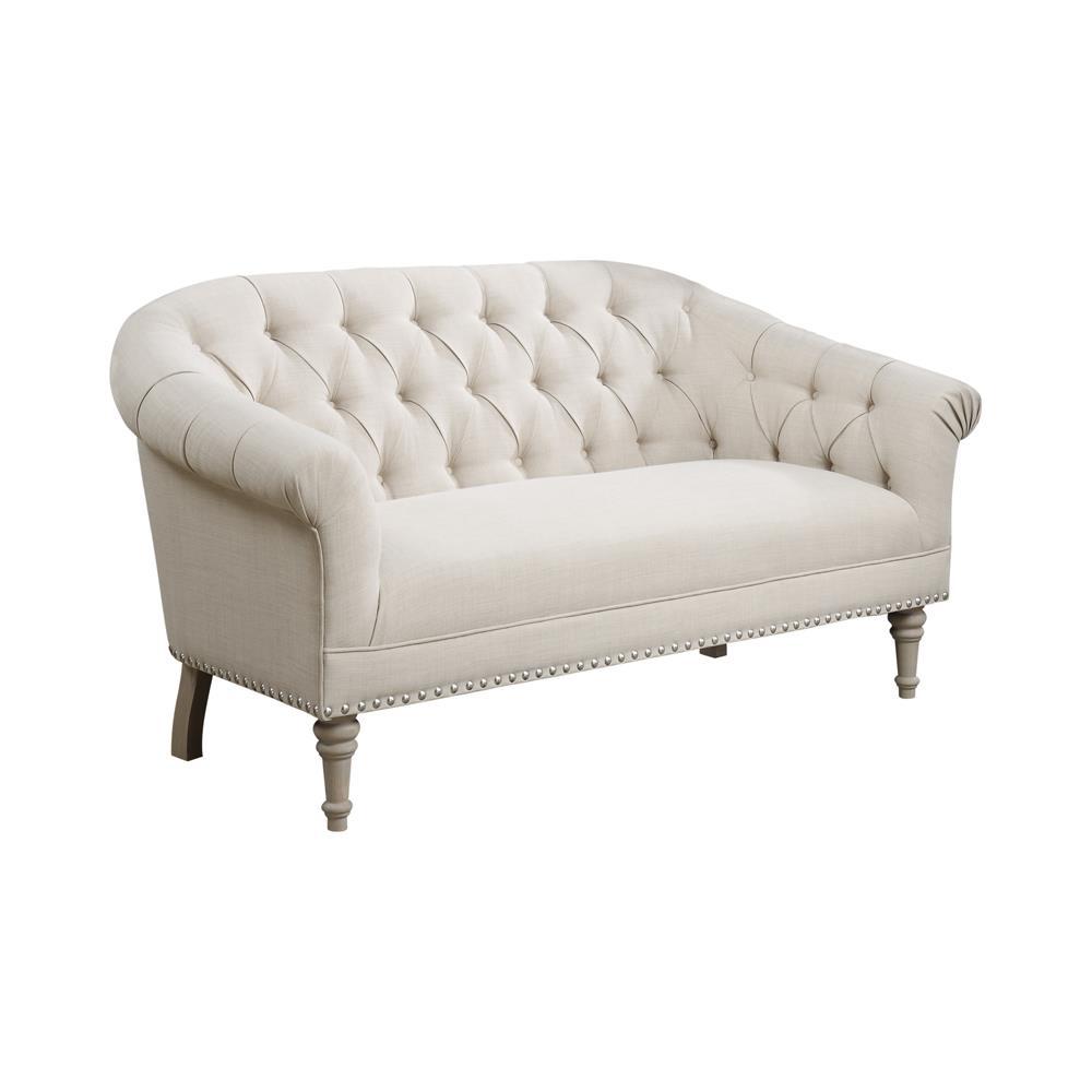 Billie Tufted Back Settee With Roll Arm Natural. Picture 2