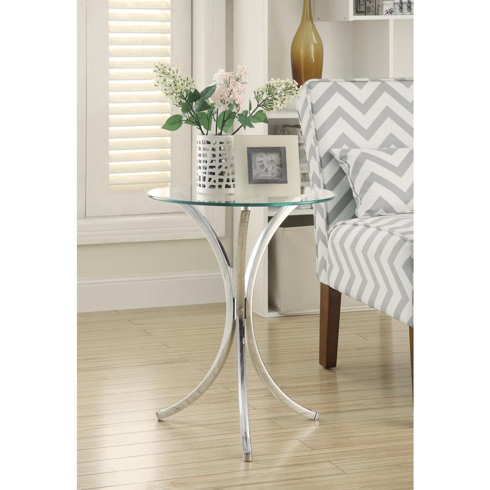 Eloise Round Accent Table with Curved Legs Chrome. Picture 1