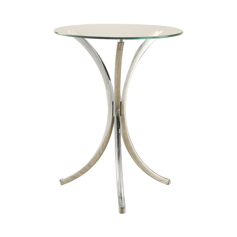 Eloise Round Accent Table with Curved Legs Chrome. Picture 2