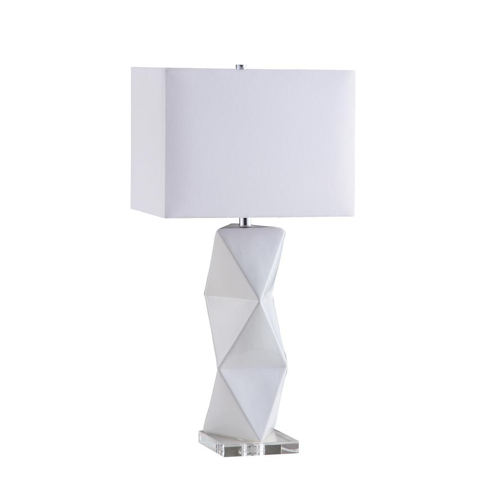Camie Geometric Ceramic Base Table Lamp White. Picture 1