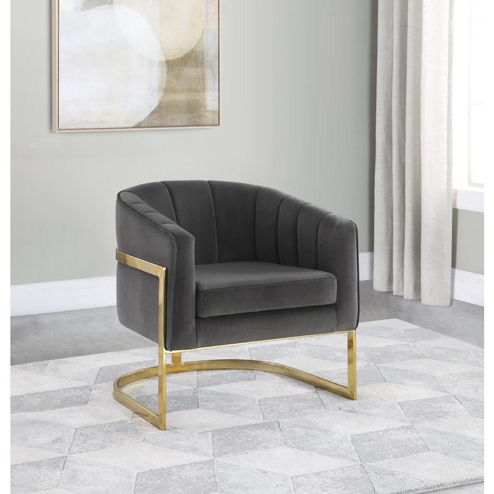 Alamor Tufted Barrel Accent Chair Dark Grey and Gold. Picture 1