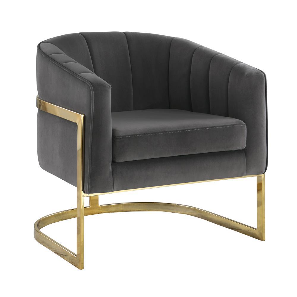 Alamor Tufted Barrel Accent Chair Dark Grey and Gold. Picture 2