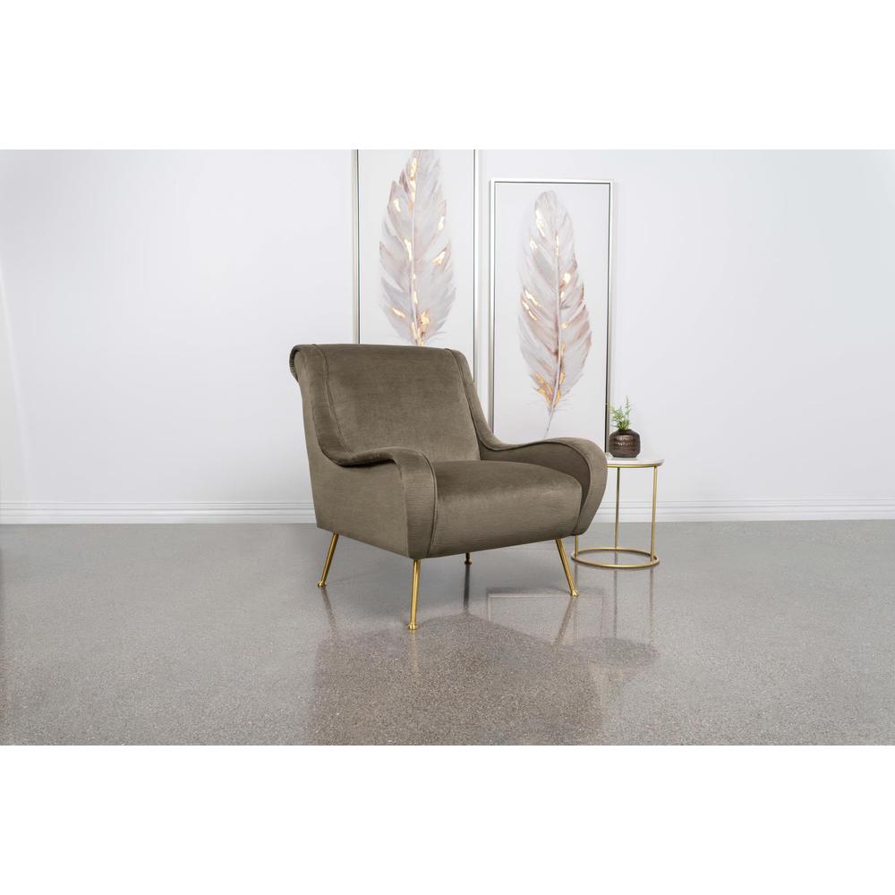 Ricci Upholstered Saddle Arms Accent Chair Truffle and Gold. Picture 1