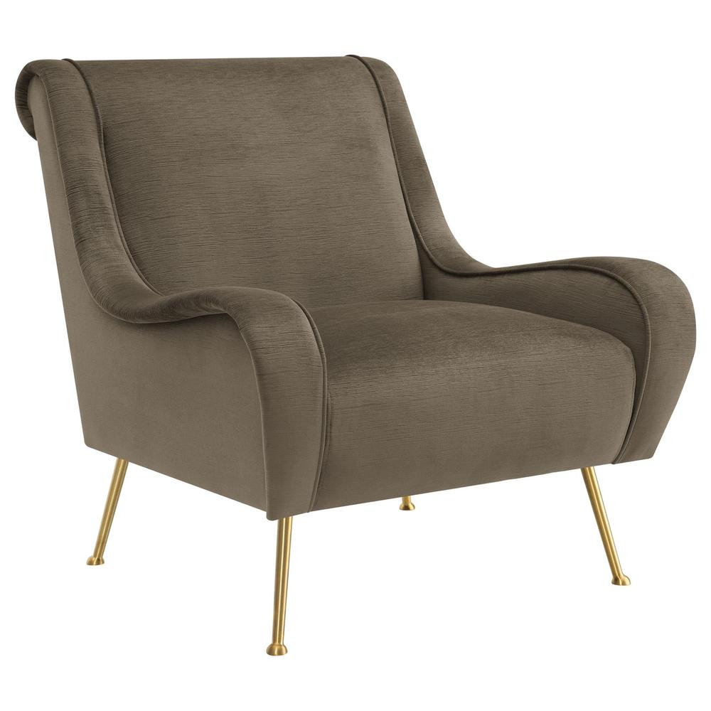 Ricci Upholstered Saddle Arms Accent Chair Truffle and Gold. Picture 10