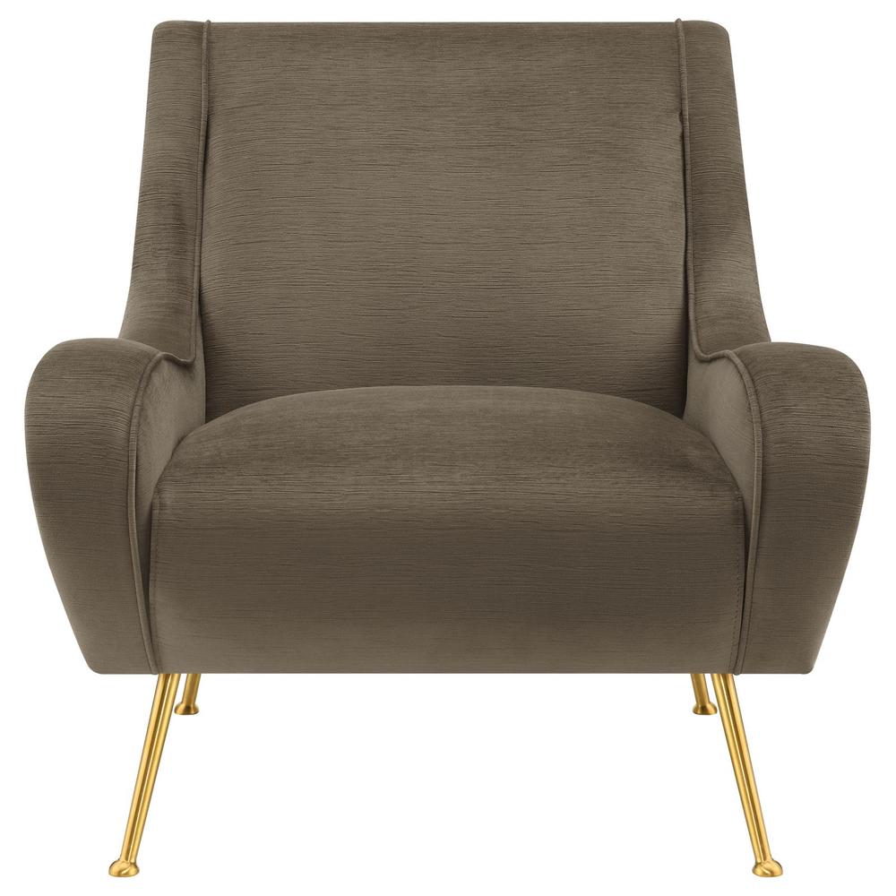 Ricci Upholstered Saddle Arms Accent Chair Truffle and Gold. Picture 2