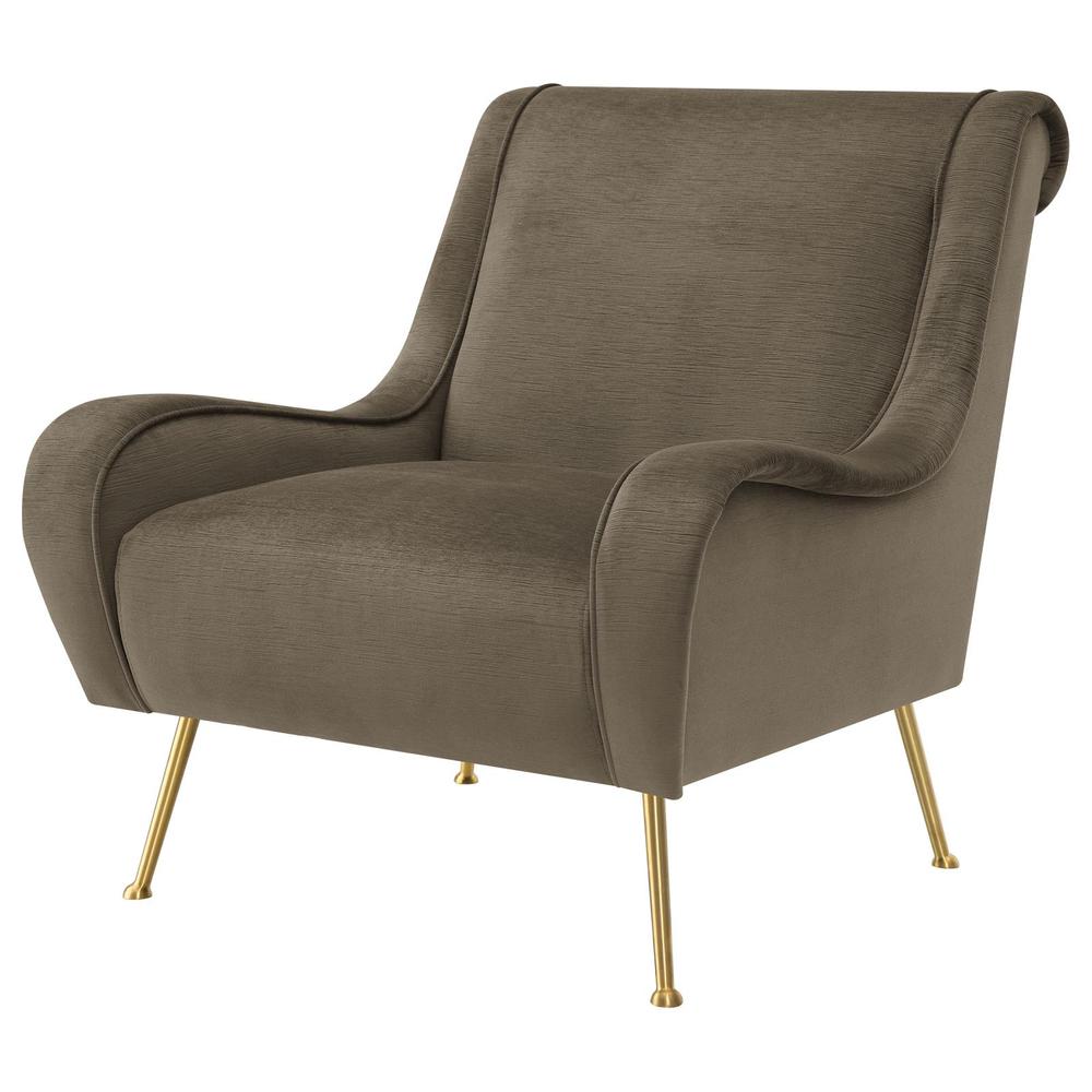 Ricci Upholstered Saddle Arms Accent Chair Truffle and Gold. Picture 3