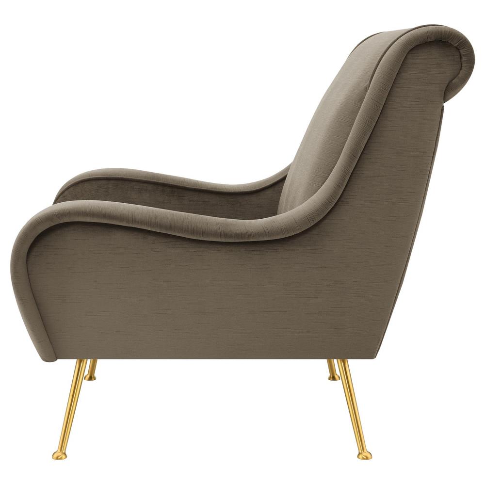 Ricci Upholstered Saddle Arms Accent Chair Truffle and Gold. Picture 4