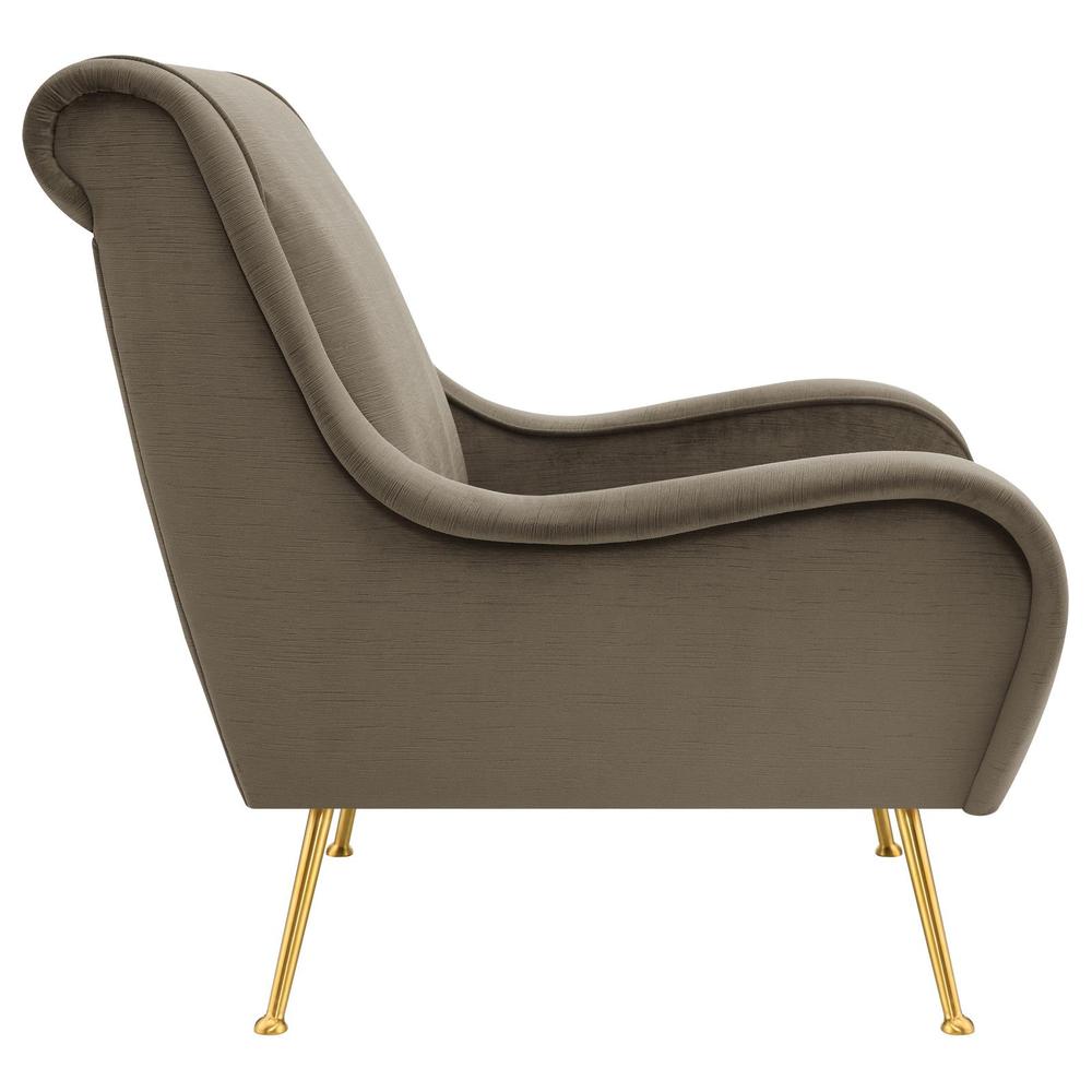Ricci Upholstered Saddle Arms Accent Chair Truffle and Gold. Picture 7