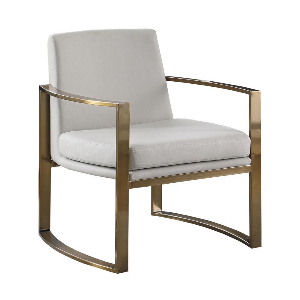 Cory Concave Metal Arm Accent Chair Cream and Bronze. Picture 2