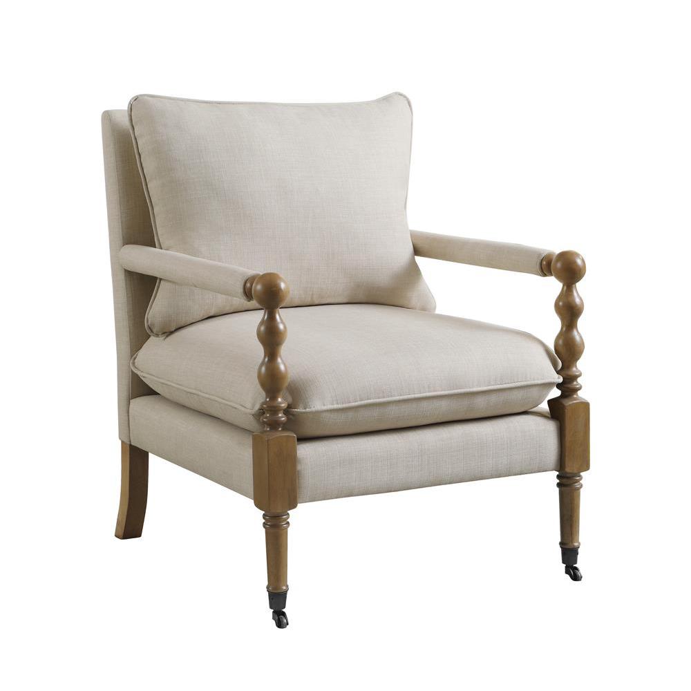 Dempsy Upholstered Accent Chair with Casters Beige. Picture 2