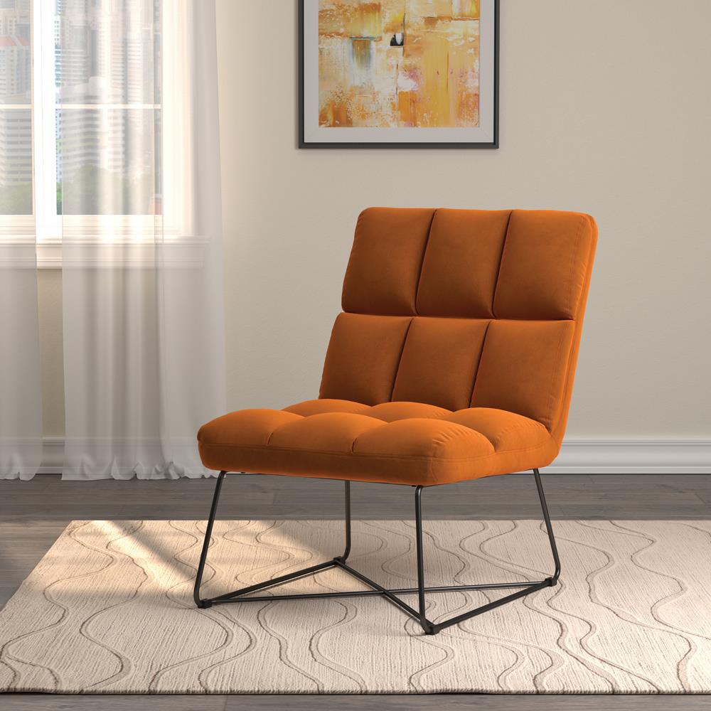 Lux Armless Upholstered Accent Chair Burnt Orange. Picture 1