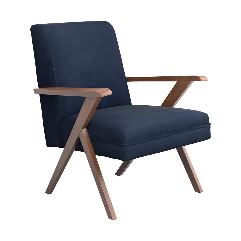 Cheryl Wooden Arms Accent Chair Dark Blue and Walnut. Picture 2