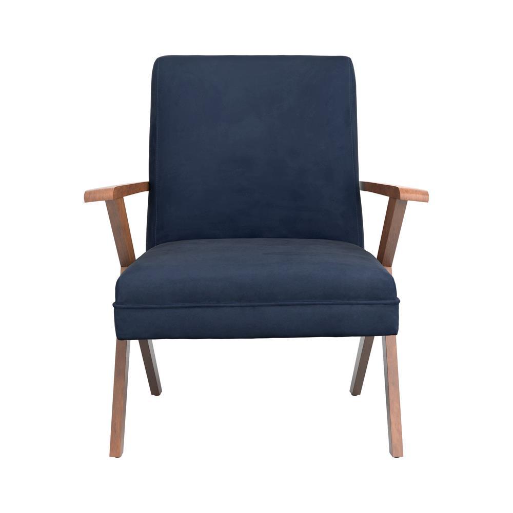 Cheryl Wooden Arms Accent Chair Dark Blue and Walnut. Picture 4