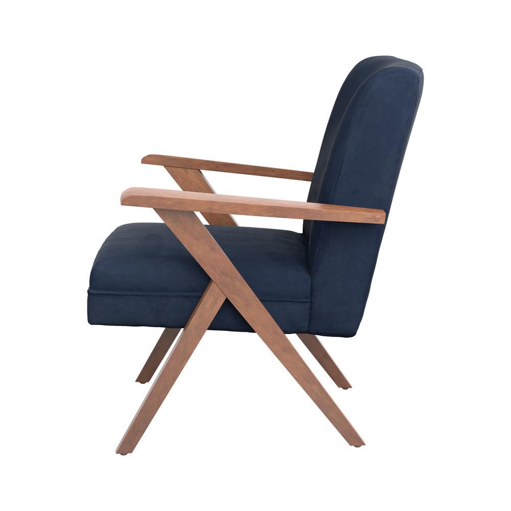 Cheryl Wooden Arms Accent Chair Dark Blue and Walnut. Picture 5