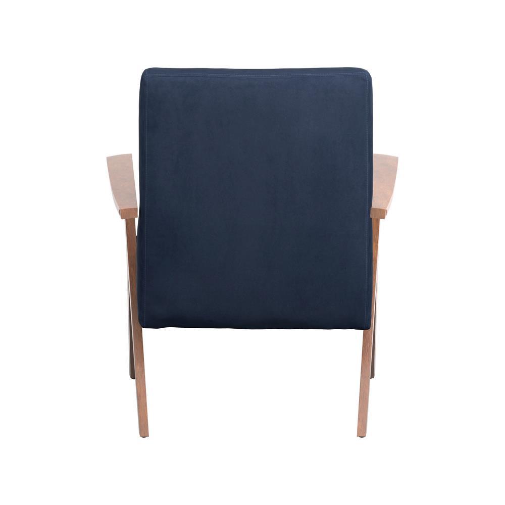 Cheryl Wooden Arms Accent Chair Dark Blue and Walnut. Picture 6