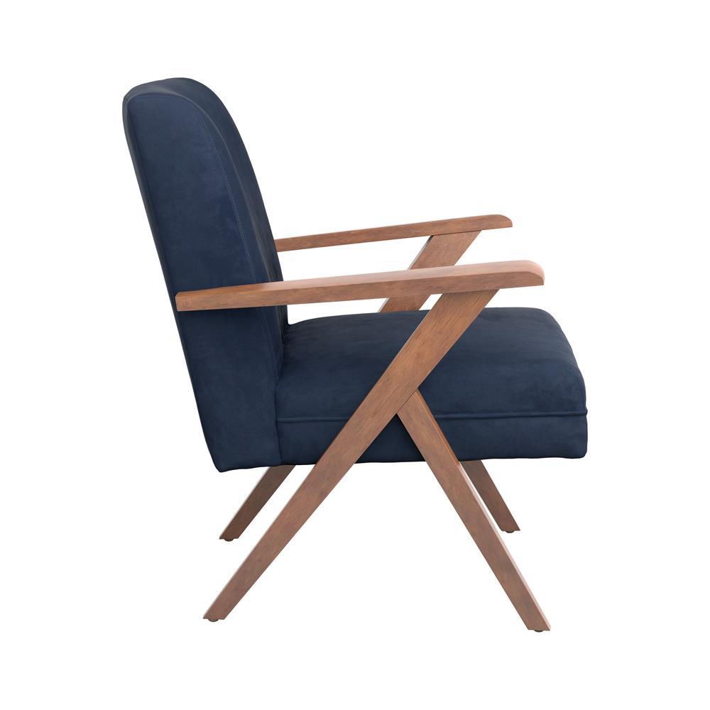 Cheryl Wooden Arms Accent Chair Dark Blue and Walnut. Picture 7