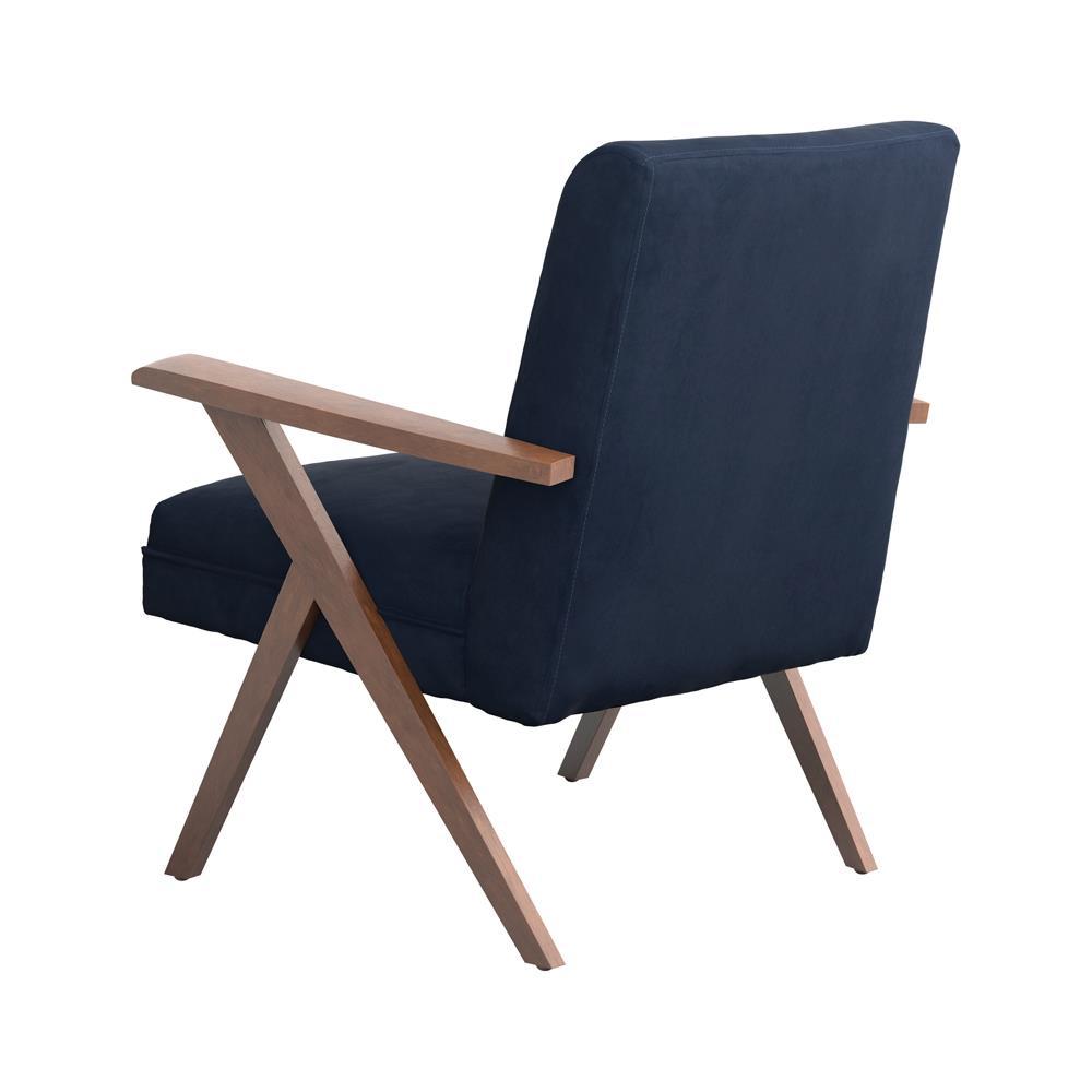 Cheryl Wooden Arms Accent Chair Dark Blue and Walnut. Picture 8