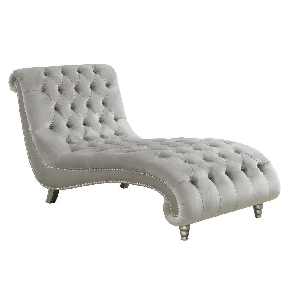 Lydia Tufted Cushion Chaise with Nailhead Trim Grey. Picture 2