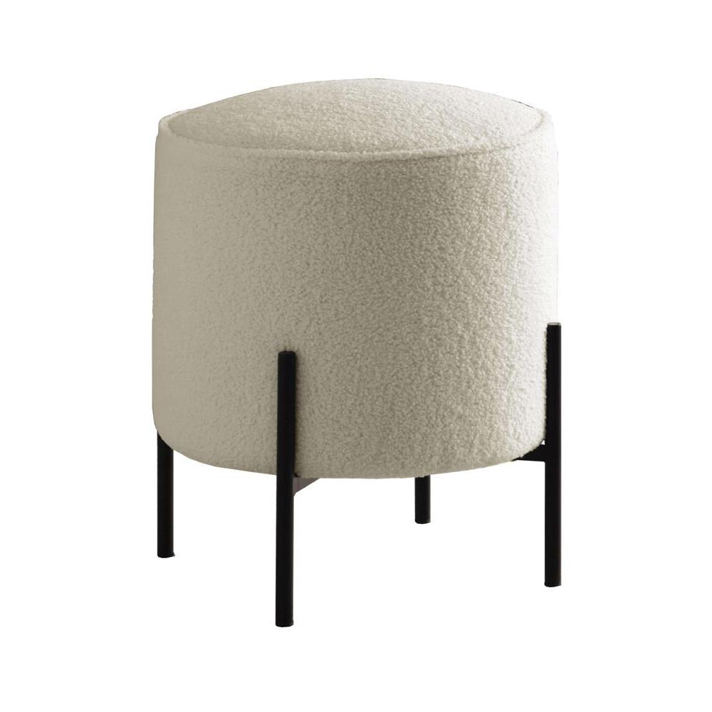 Basye Round Upholstered Ottoman Beige and Matte Black. Picture 2