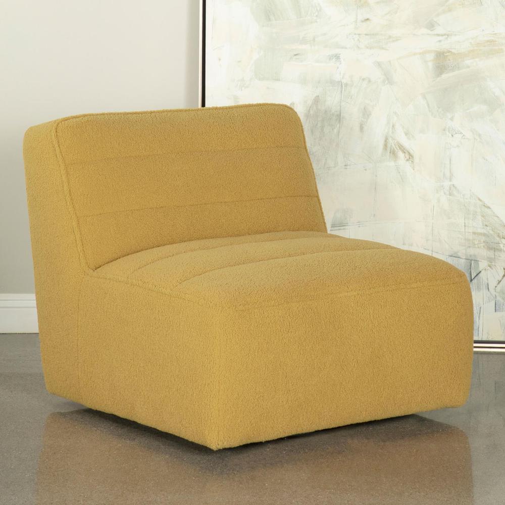 Cobie Upholstered Swivel Armless Chair Mustard. Picture 1
