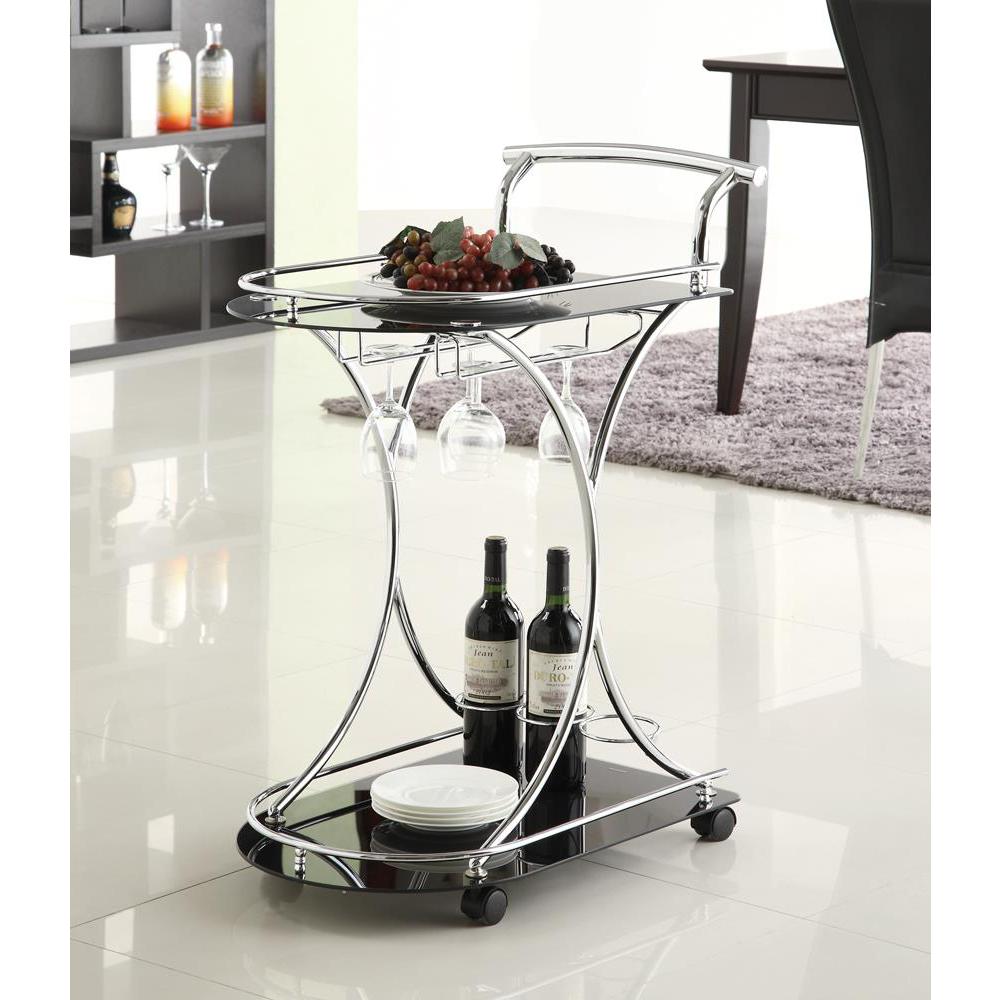 Elfman 2-shelve Serving Cart Chrome and Black. Picture 1
