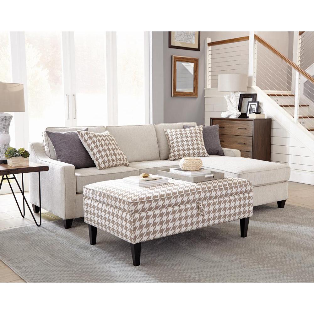 Mcloughlin Upholstered Storage Ottoman Beige and White. Picture 2