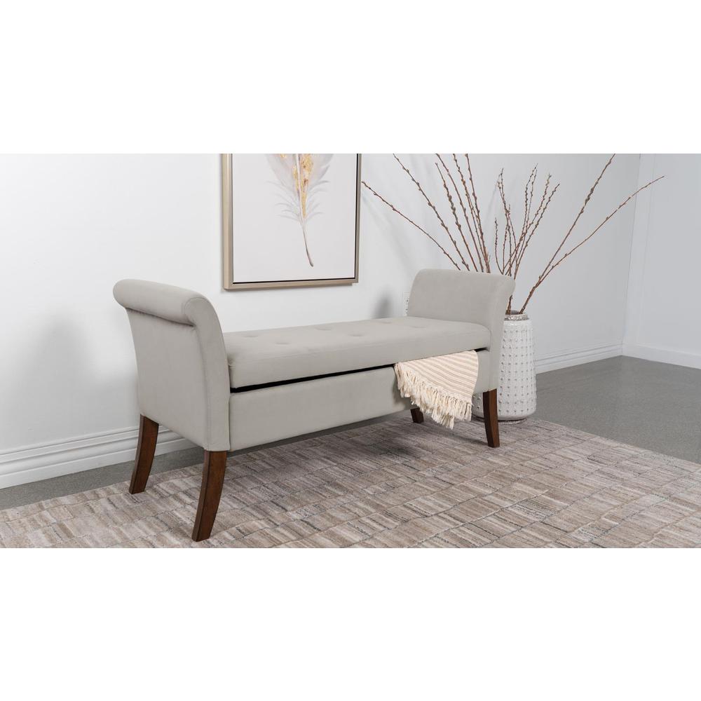 Farrah Upholstered Rolled Arms Storage Bench Beige and Brown. Picture 12