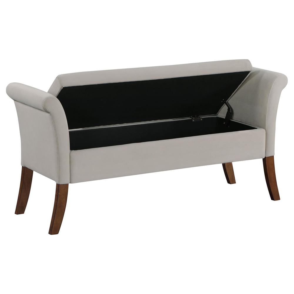 Farrah Upholstered Rolled Arms Storage Bench Beige and Brown. Picture 2