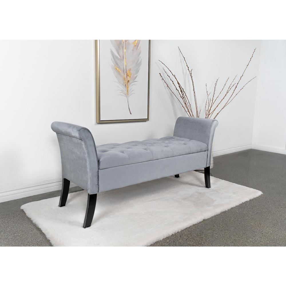 Farrah Upholstered Rolled Arms Storage Bench Silver and Black. Picture 12