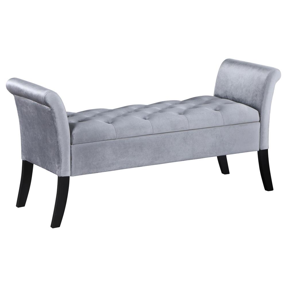 Farrah Upholstered Rolled Arms Storage Bench Silver and Black. Picture 1