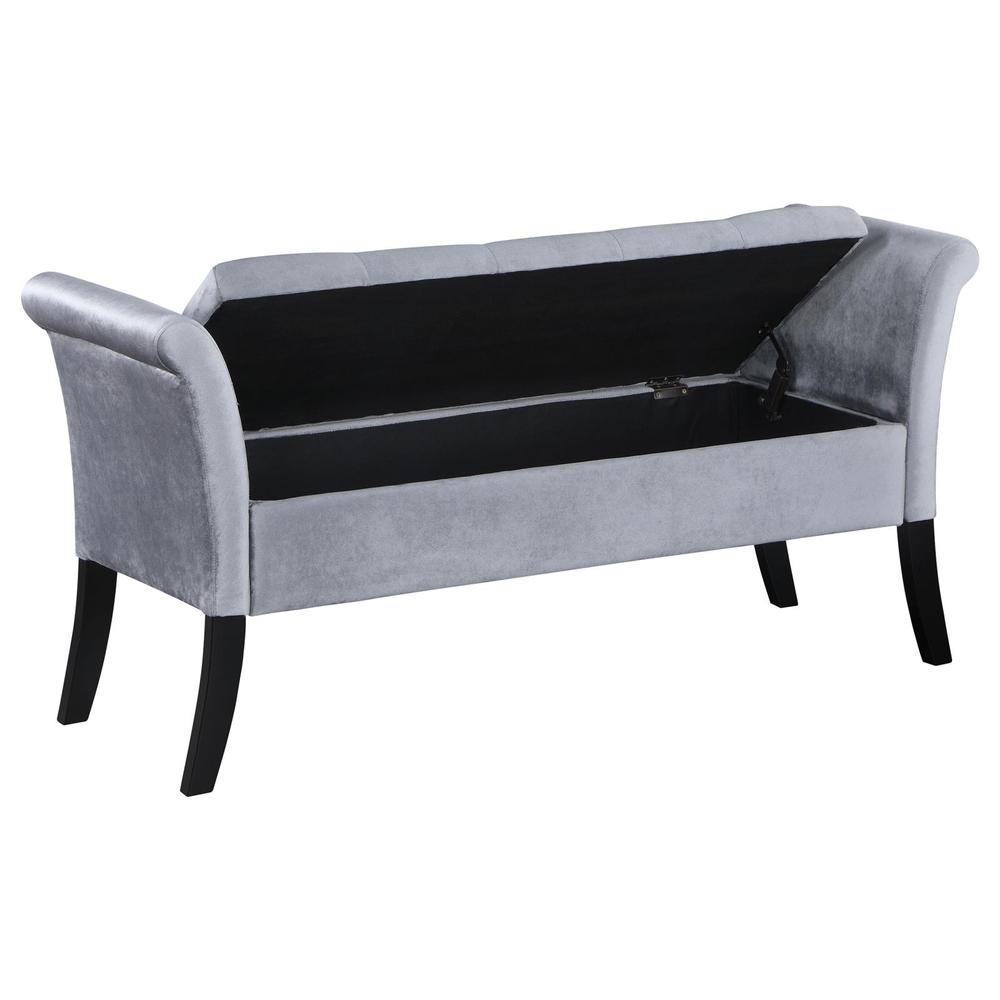 Farrah Upholstered Rolled Arms Storage Bench Silver and Black. Picture 2