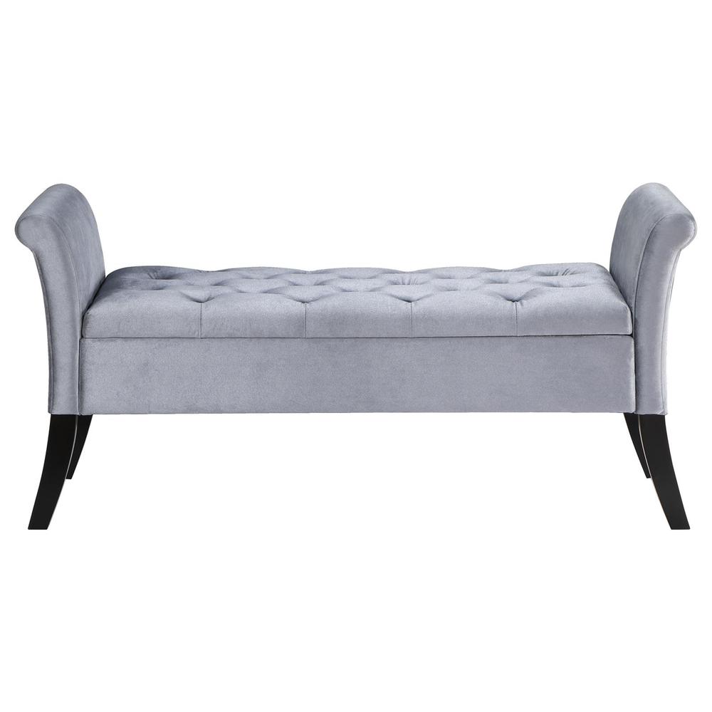 Farrah Upholstered Rolled Arms Storage Bench Silver and Black. Picture 3