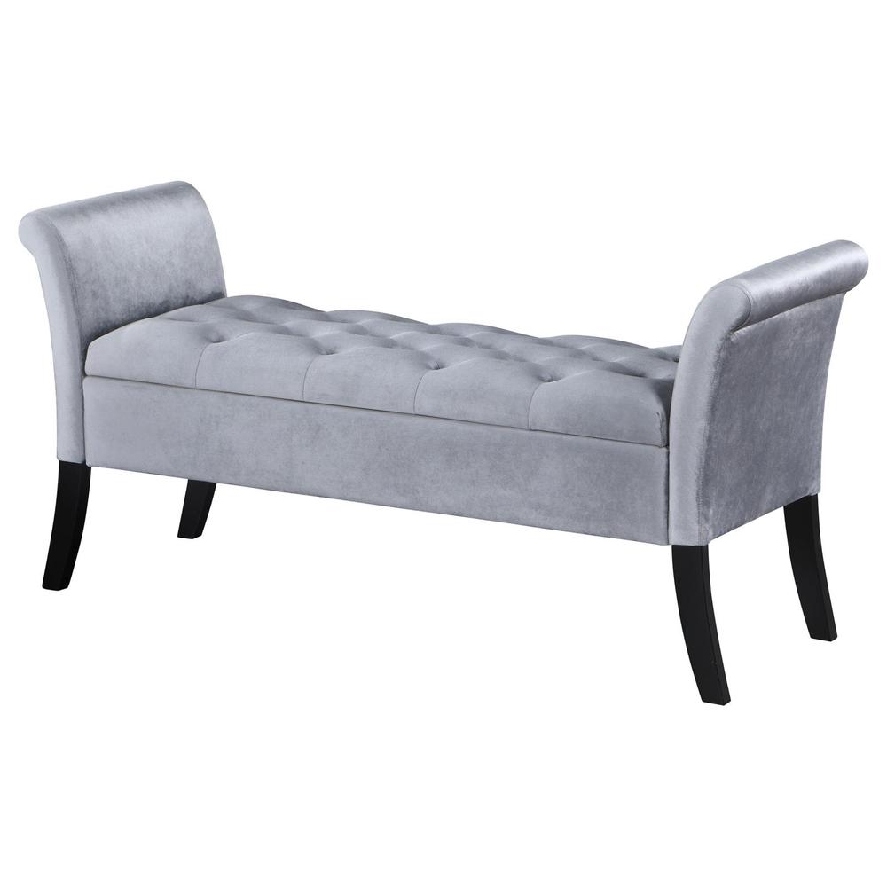 Farrah Upholstered Rolled Arms Storage Bench Silver and Black. Picture 4