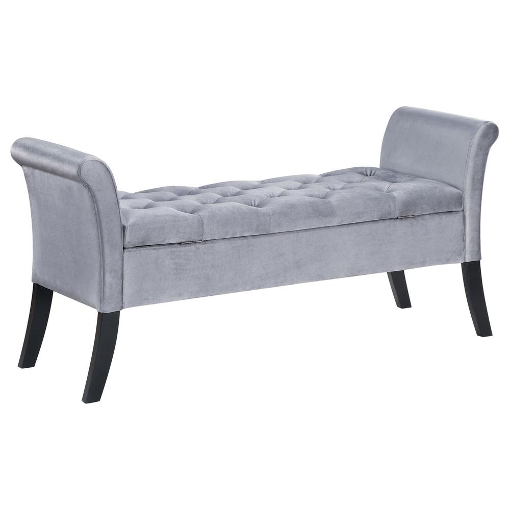 Farrah Upholstered Rolled Arms Storage Bench Silver and Black. Picture 6