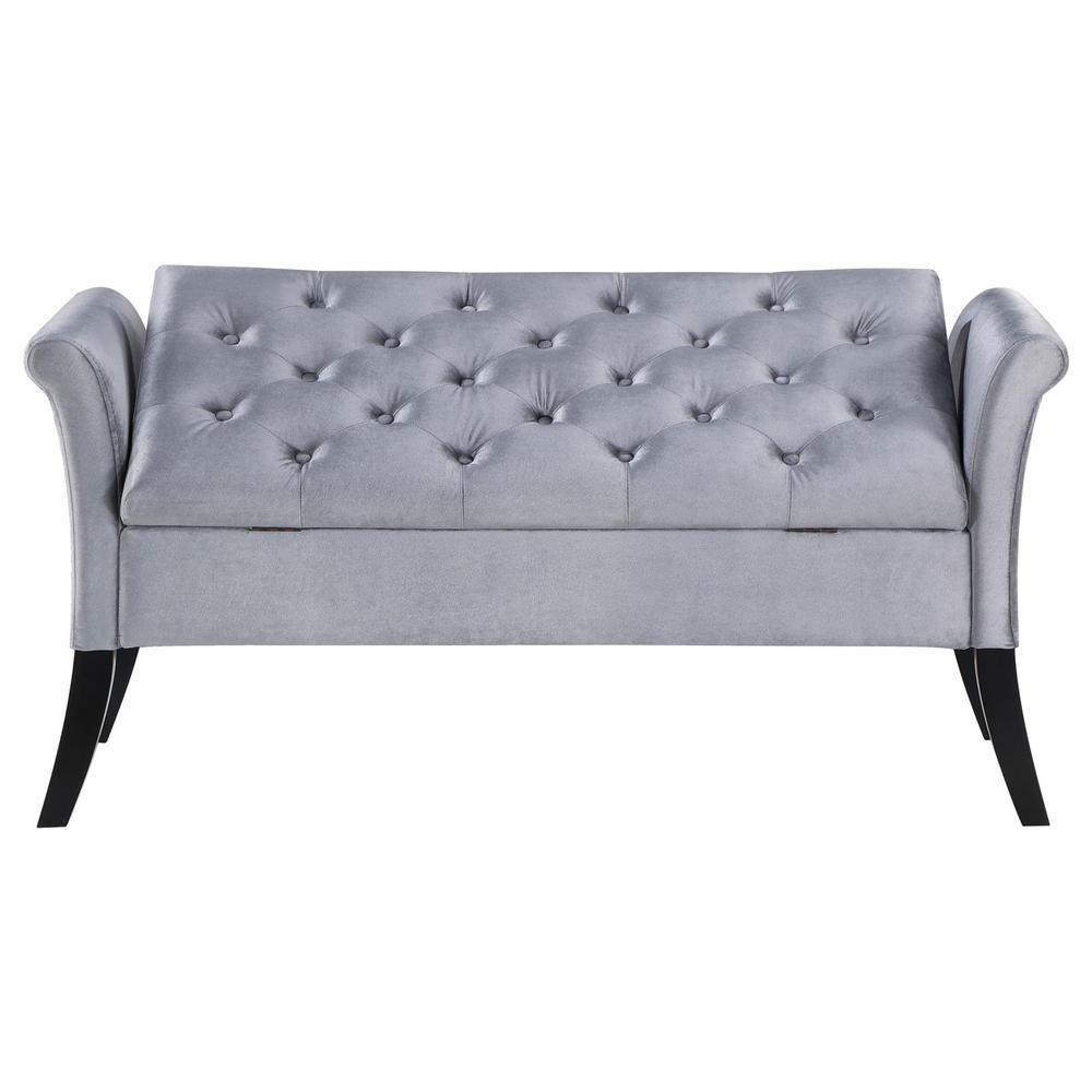 Farrah Upholstered Rolled Arms Storage Bench Silver and Black. Picture 7