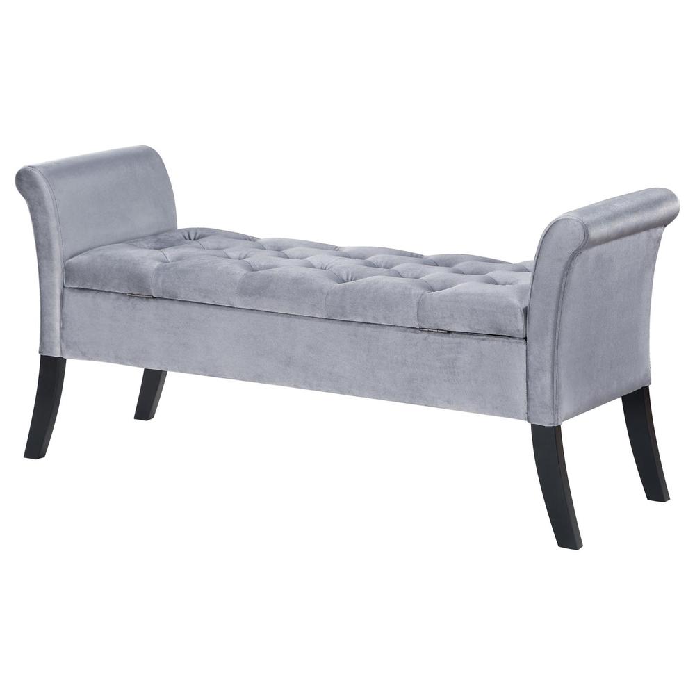 Farrah Upholstered Rolled Arms Storage Bench Silver and Black. Picture 8