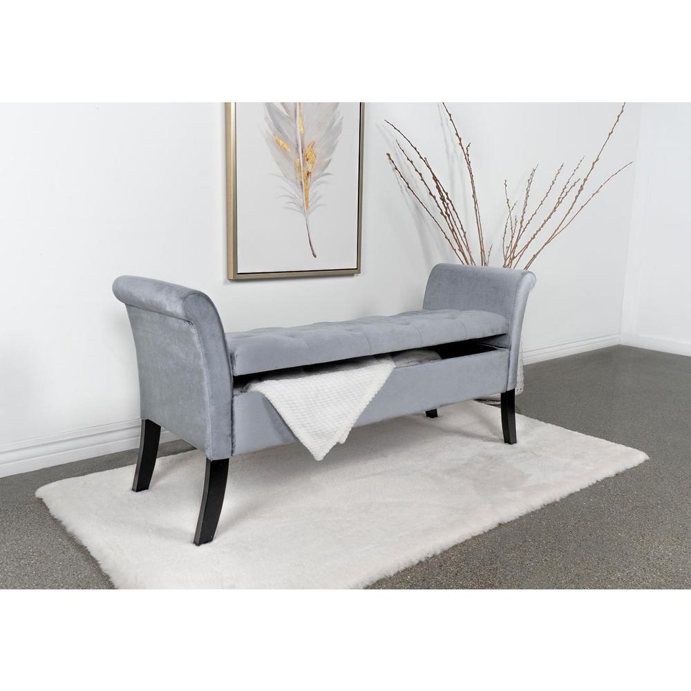 Farrah Upholstered Rolled Arms Storage Bench Silver and Black. Picture 11