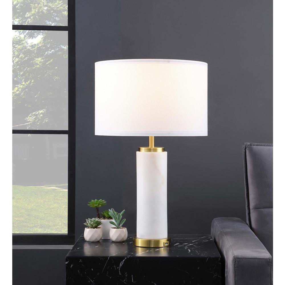 Lucius Drum Shade Bedside Table Lamp White and Gold. Picture 4