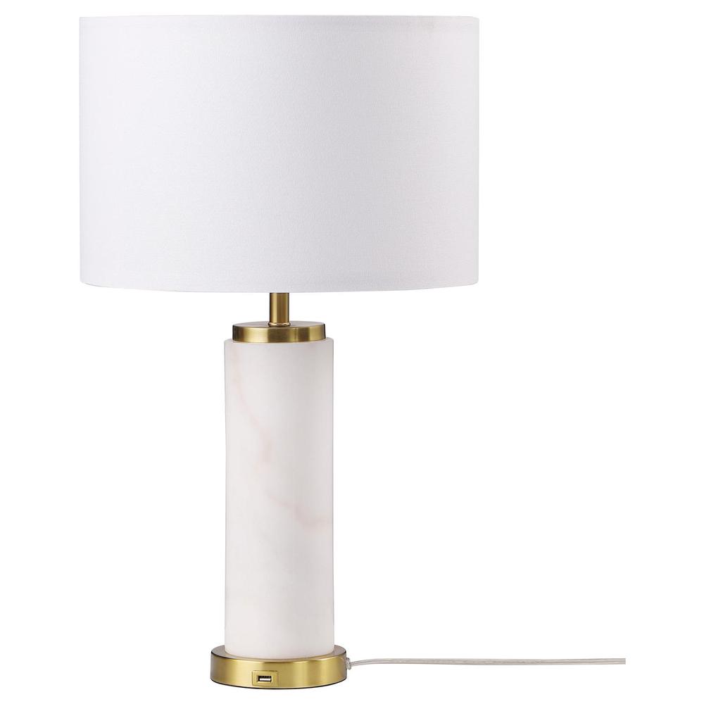 Lucius Drum Shade Bedside Table Lamp White and Gold. Picture 1