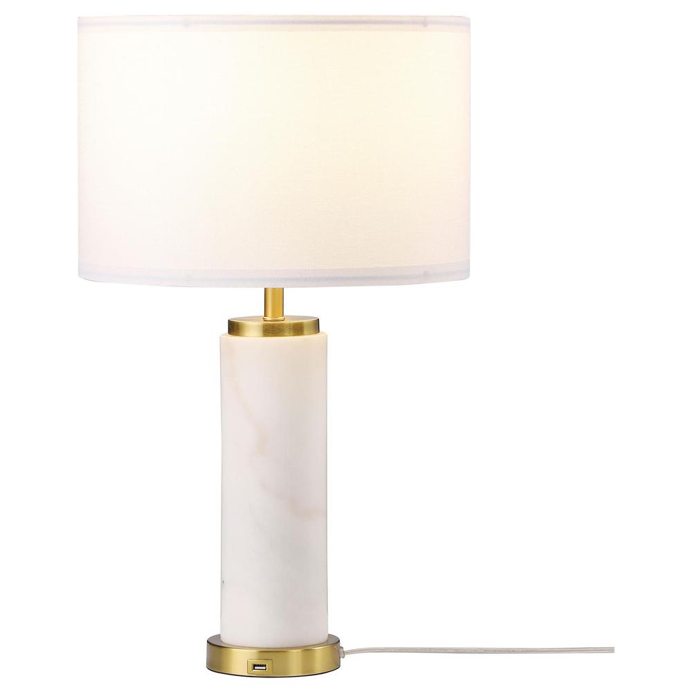 Lucius Drum Shade Bedside Table Lamp White and Gold. Picture 2