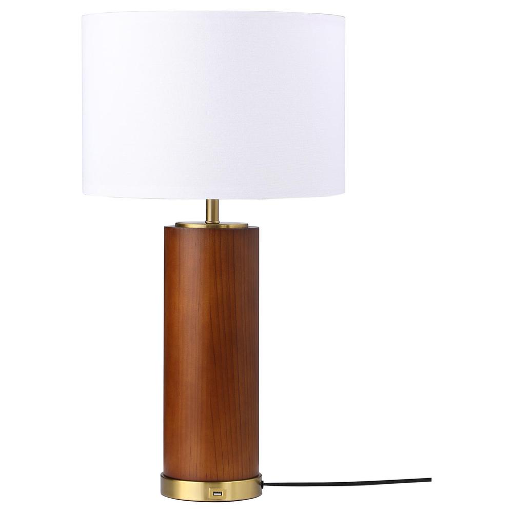 Aziel Drum Shade Bedside Table Lamp Cappuccino and Gold. Picture 1